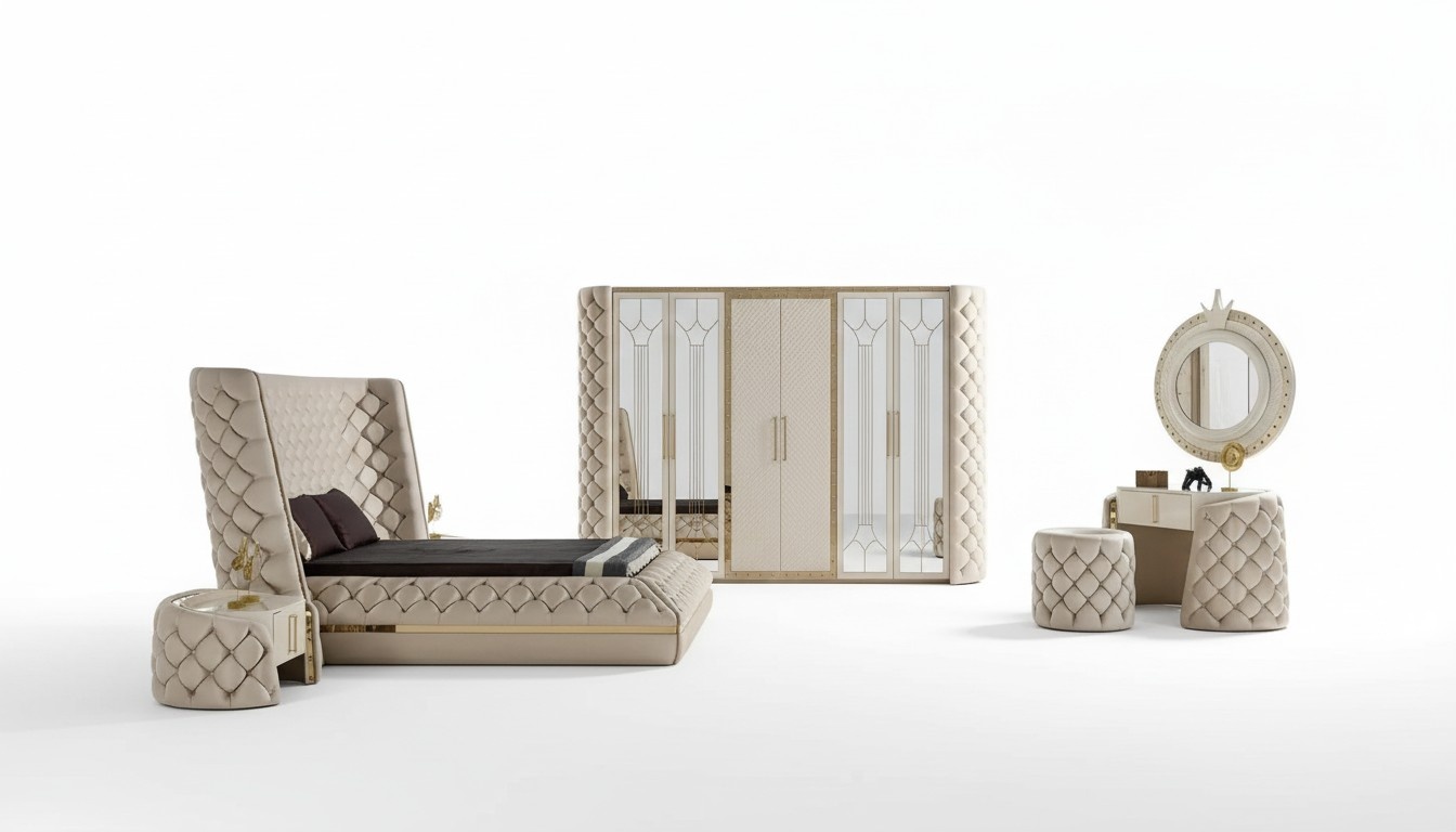 Bedroom Set Chesterfield Furniture Design Bed Wardrobe Mirror 7pcs
