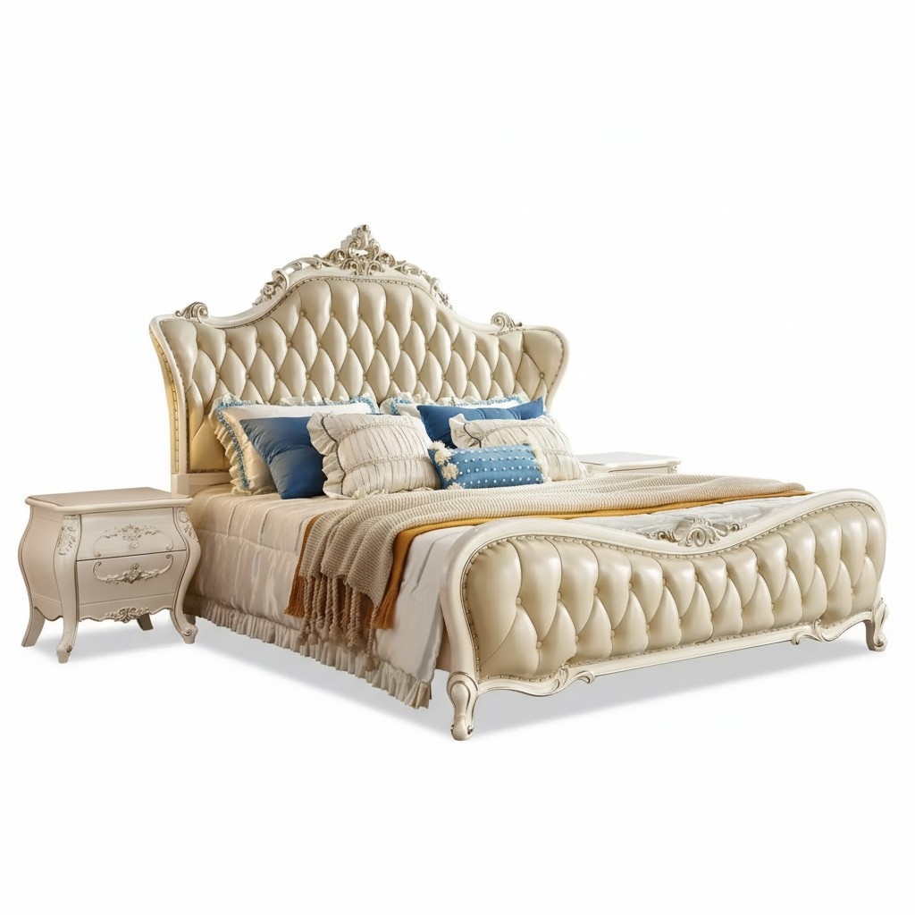 Bedroom set classic bed chesterfield 2х bedside tables solid wood 3-piece