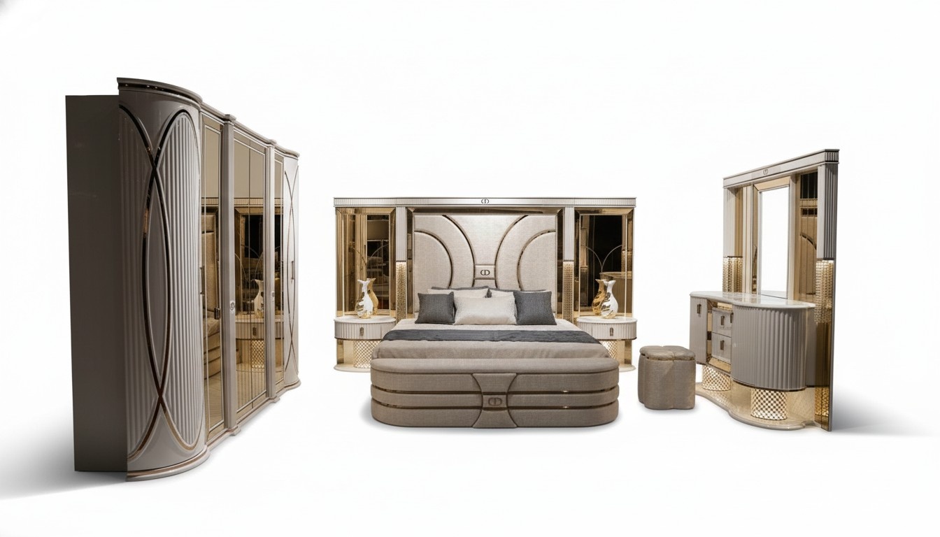 Bedroom Set Complete Bed 2x Bedside Tables Wardrobe New 7pcs