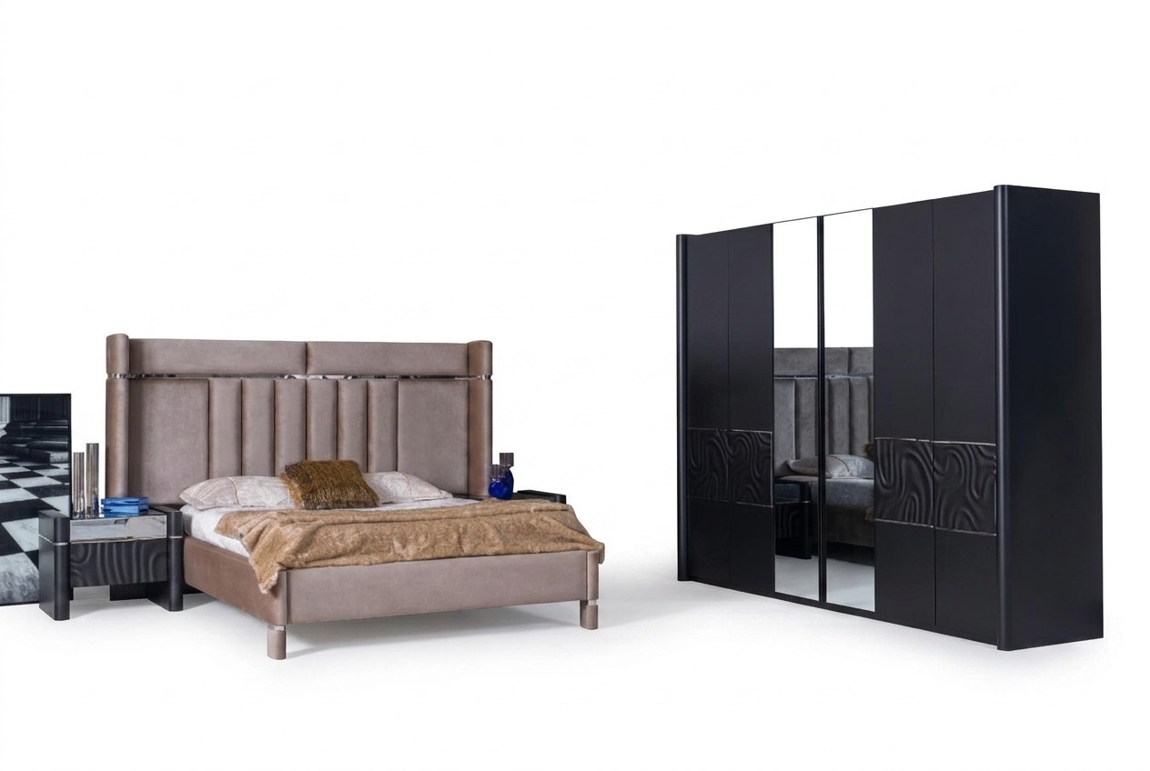 Bedroom set complete bed + 2x bedside tables + wardrobe 4 pcs.