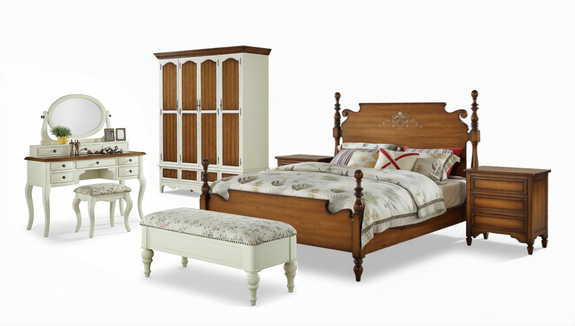 Set Complete Bedroom Furniture Set Wardrobe Bedside Tables Dressing Table 7 pcs New