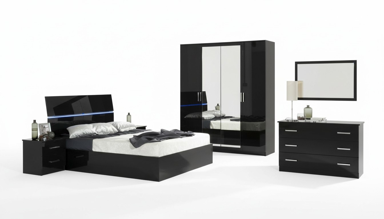 Bedroom set complete chest of drawers bed wardrobe beds night console 6 pieces.