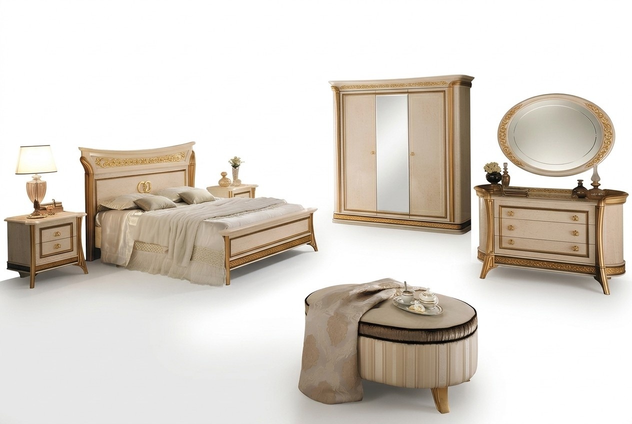 Bedroom set design bed 2x bedside table chest of drawers stool arredoclassic 7 pcs.