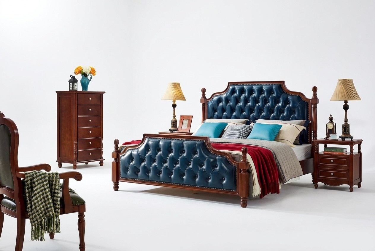 Bedroom Set Design Bed 2x Bedside Tables Classic Luxury 3 pcs.