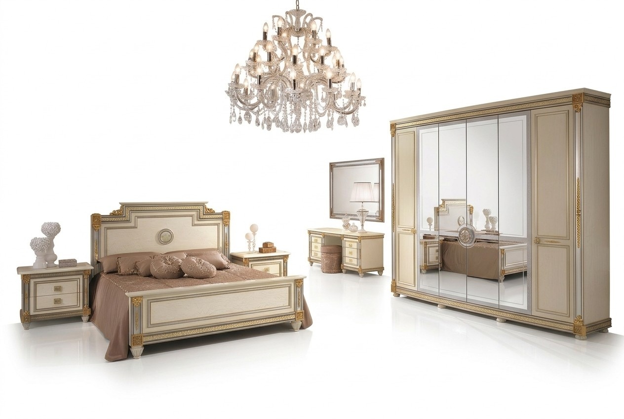 Bedroom set design modern luxury furniture bed 2x bedside table 7 pieces Italy new