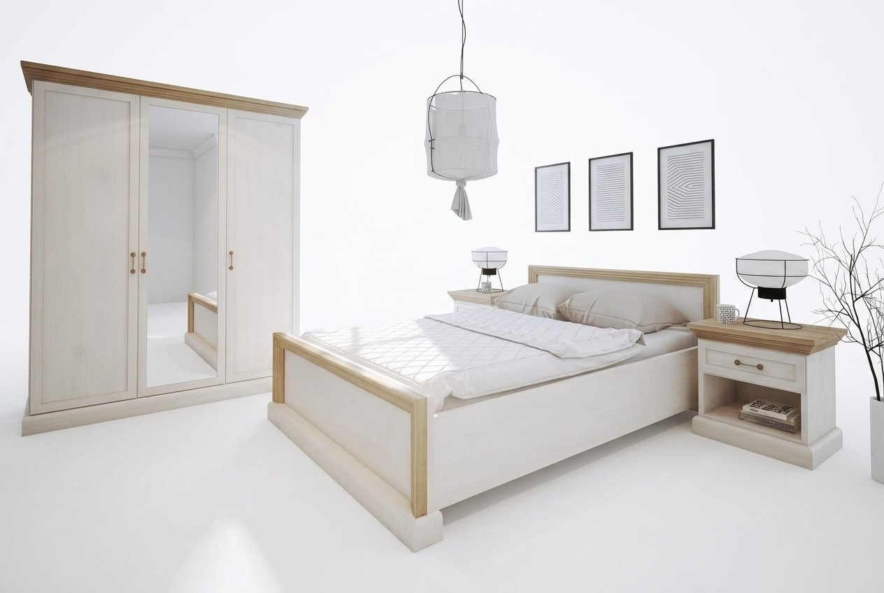 Bedroom Set Design Modern Luxury Bed Bedside Table Wardrobe 4 pcs.