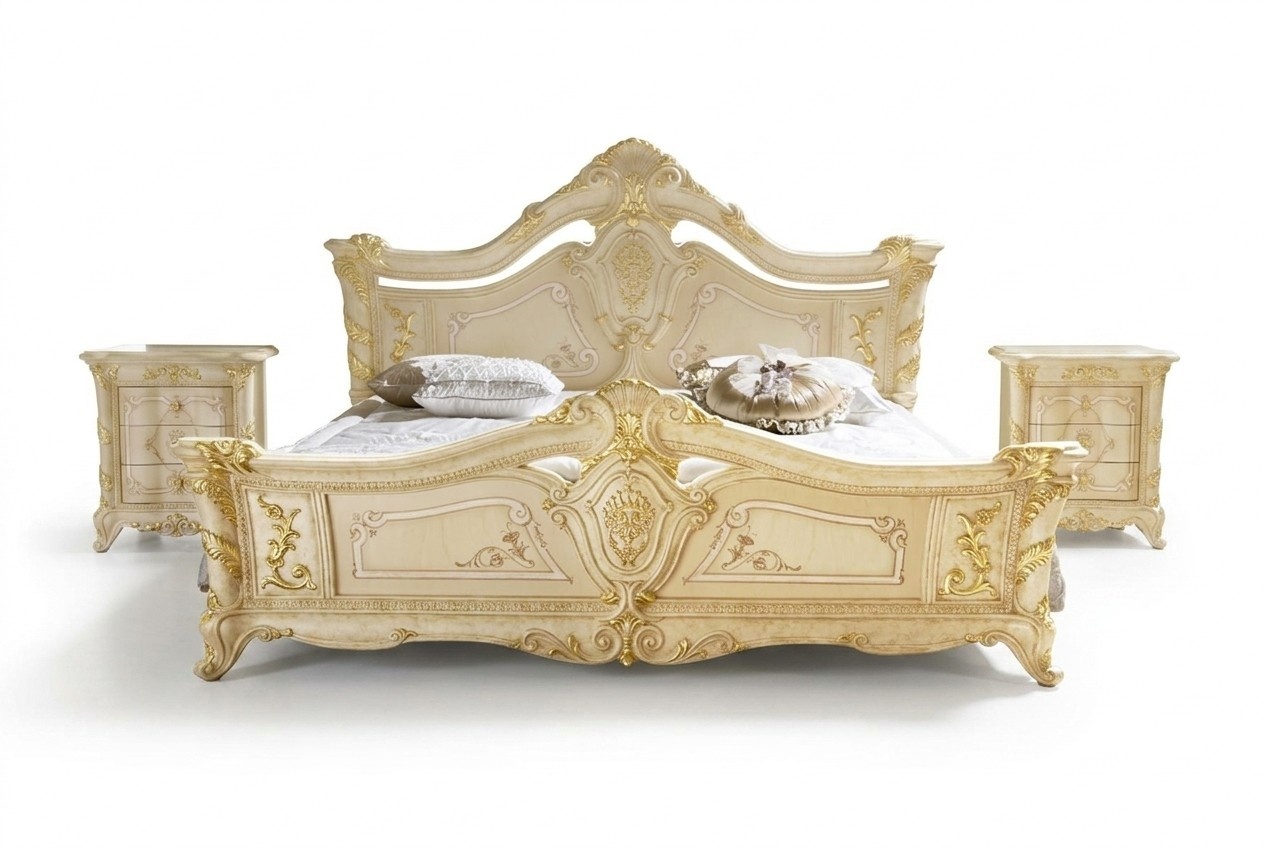 Bedroom set design art deco luxury beds furniture new bed bedside table 3 pieces.