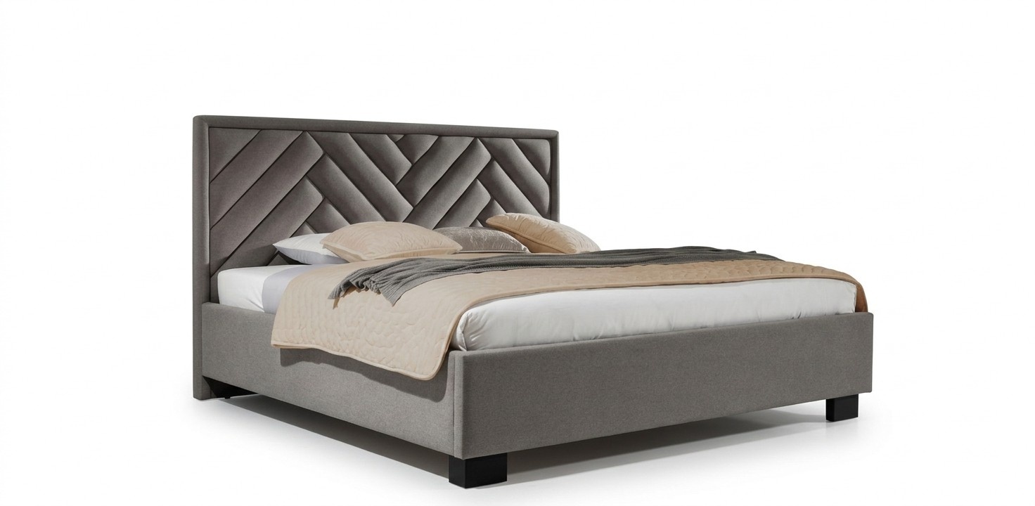 Bedroom Set Gray Bed Wood 2x Bedside Tables Elegant Modern 3 pcs.