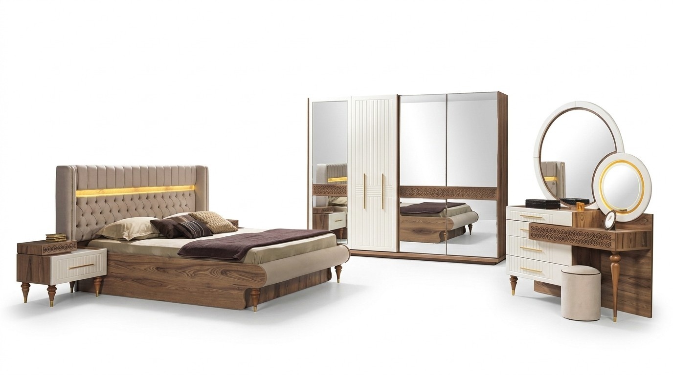 Bedroom set luxury bed 2x nightstand dresser closet 5pcs.