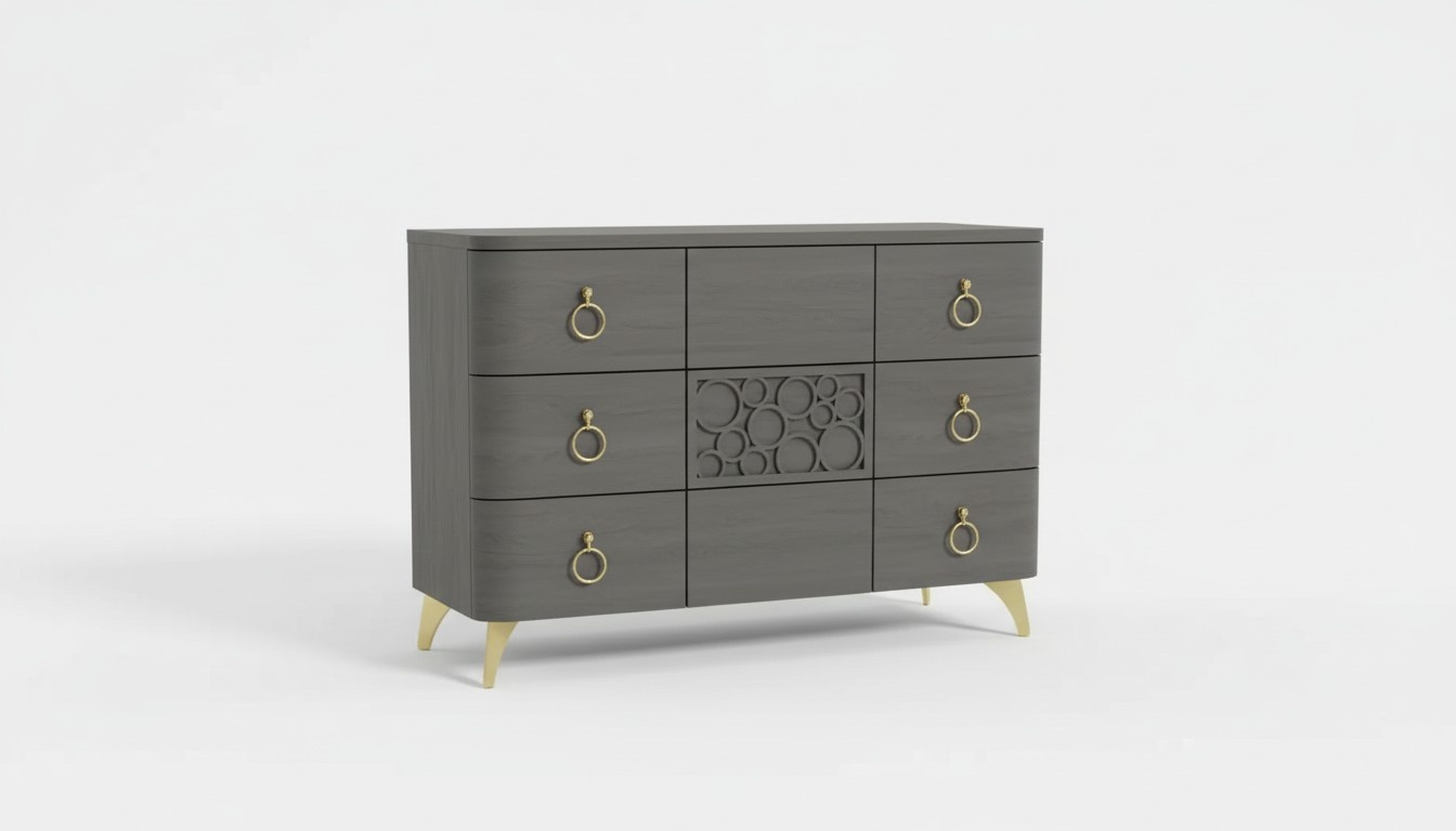 Bedroom Set Luxury Bed 2x Bedside Tables Design Grey 3pcs Chest of Drawers