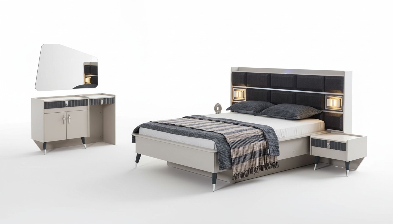 Bedroom set luxury bed designer dressing table console 5pc set
