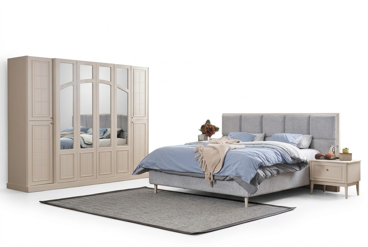 Bedroom set complete bed 2x bedside table closet 4 pcs