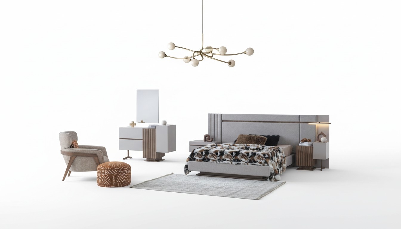 Bedroom Set Luxury Complete Bed +2x Bedside Tables 3pcs Modern Set New