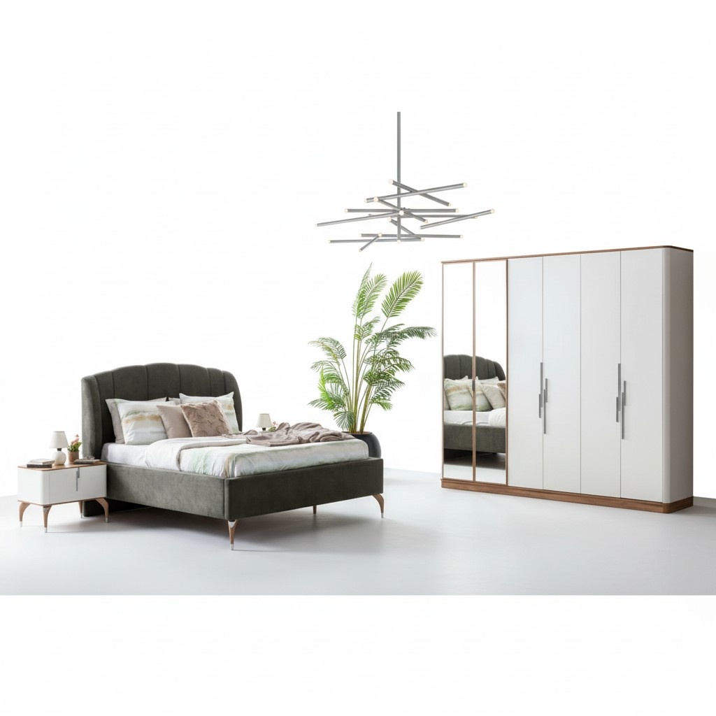 Bedroom set luxury complete bed 2x bedside table wardrobe
