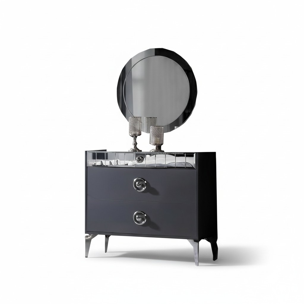 Bedroom Set Makeup Table Mirror Complete Set 2-Piece Modern Glass Surface Furniture