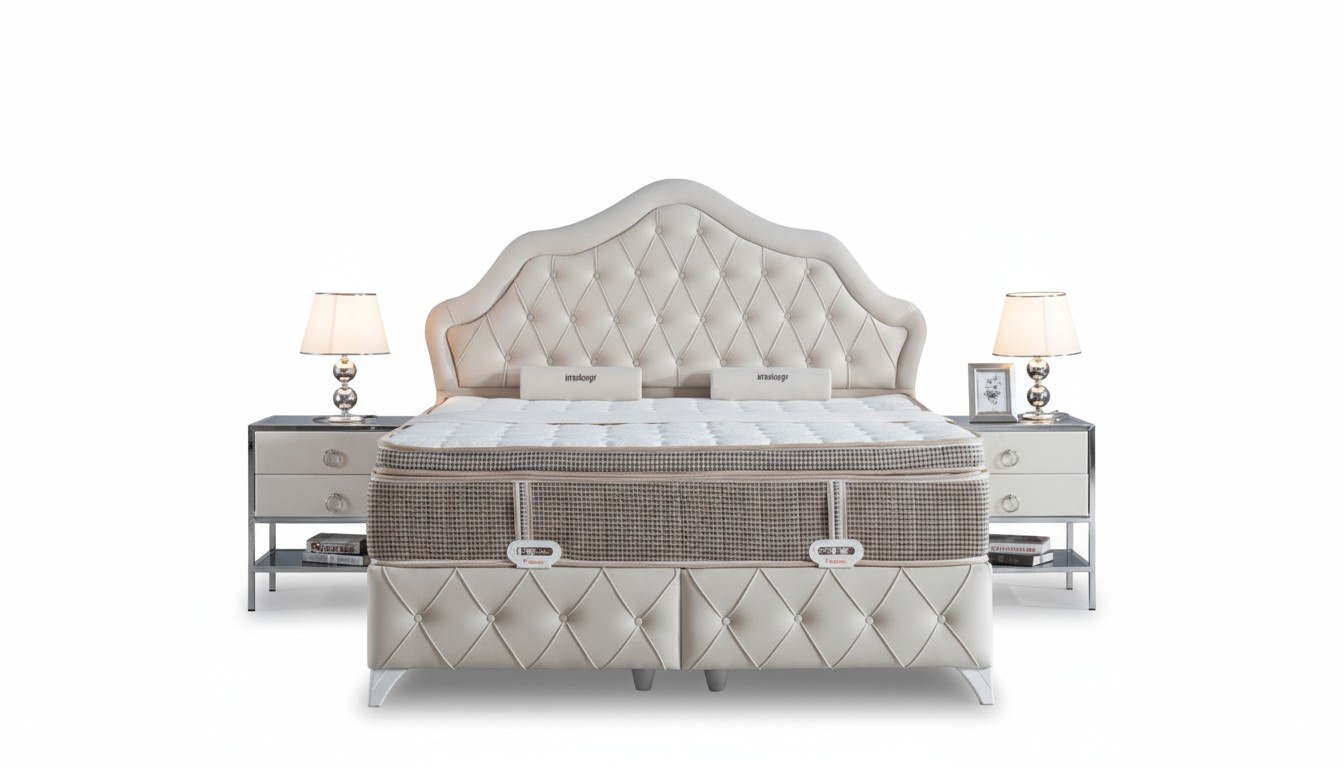 Bedroom Set White Bed Style Modern 2x Bedside Tables Boxspring 3pcs.