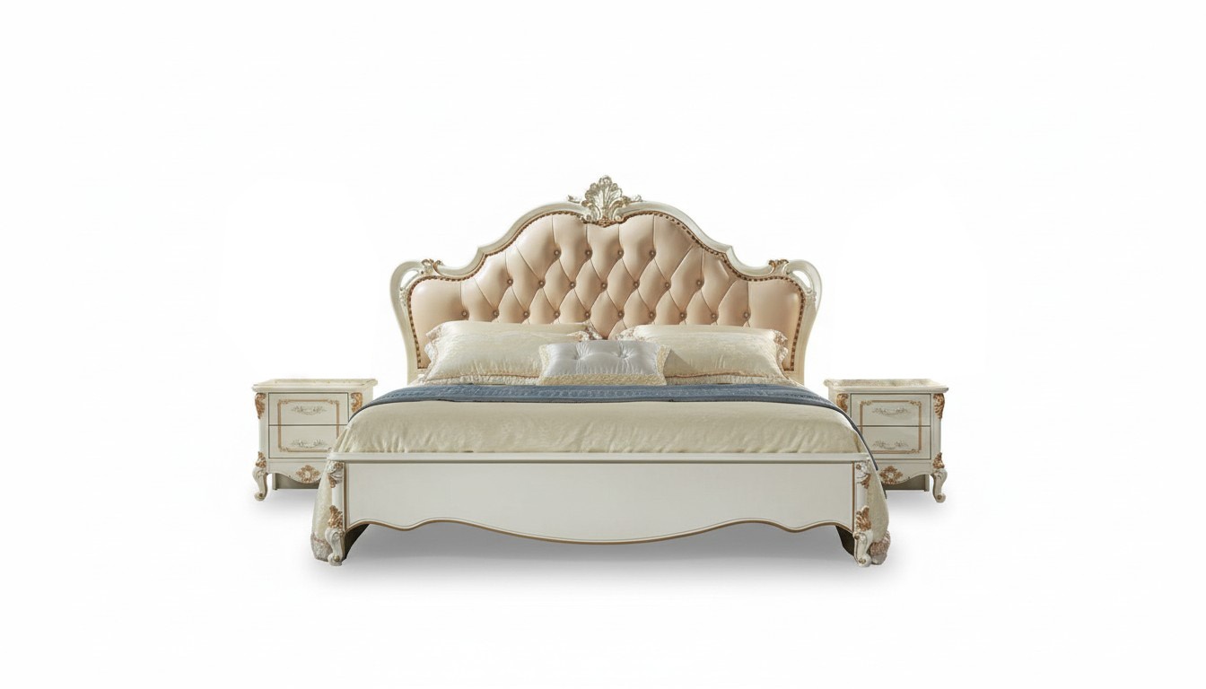 Bedroom Set White Bed Luxury 2x Bedside Tables Design Classic Elegant New