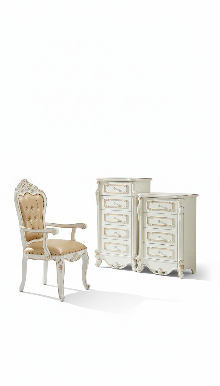 Bedroom Set White Design Elegant 2x Dresser Classic Furniture Luxury 2pcs.