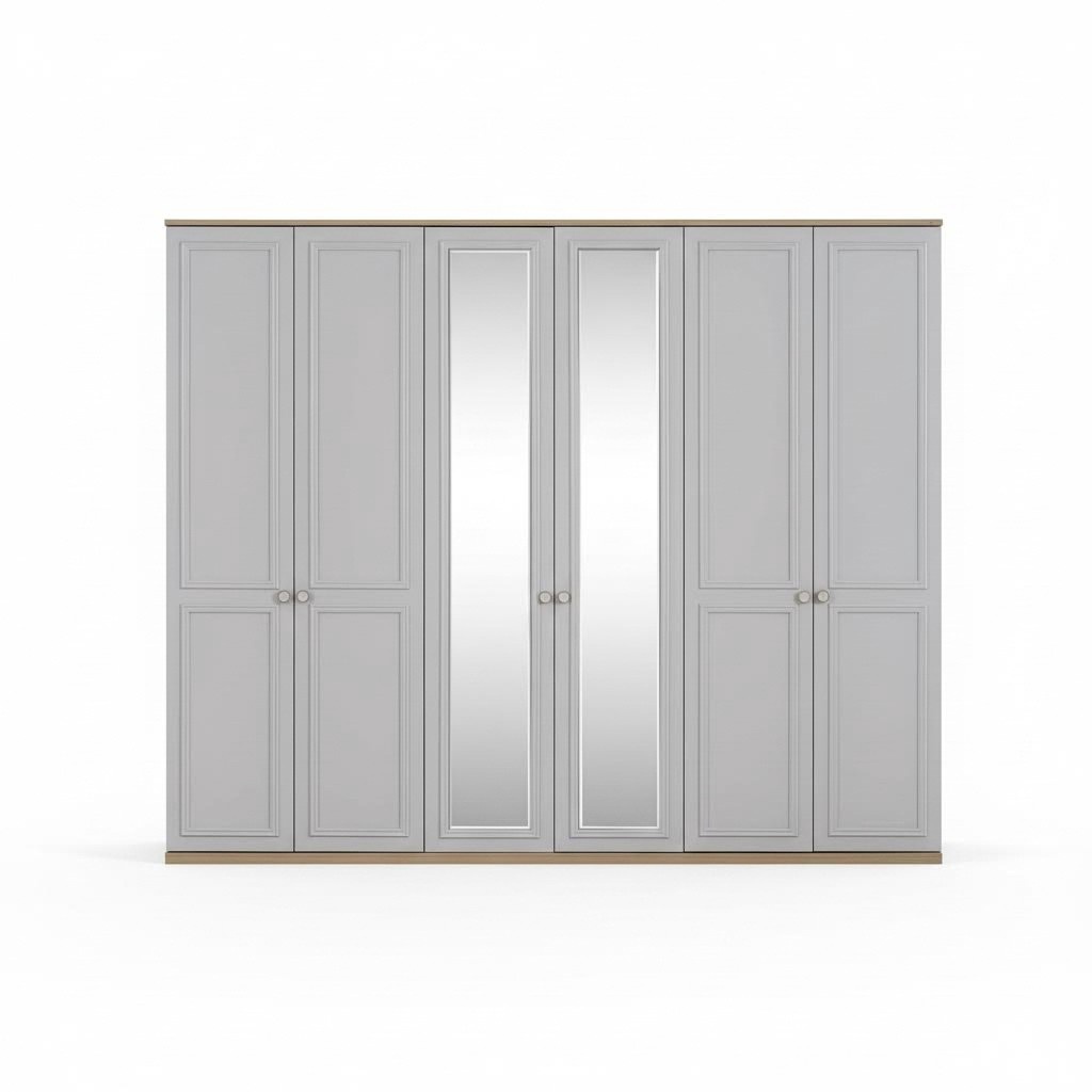 Bedroom wardrobe Wardrobe grey wood mirror 6 doors