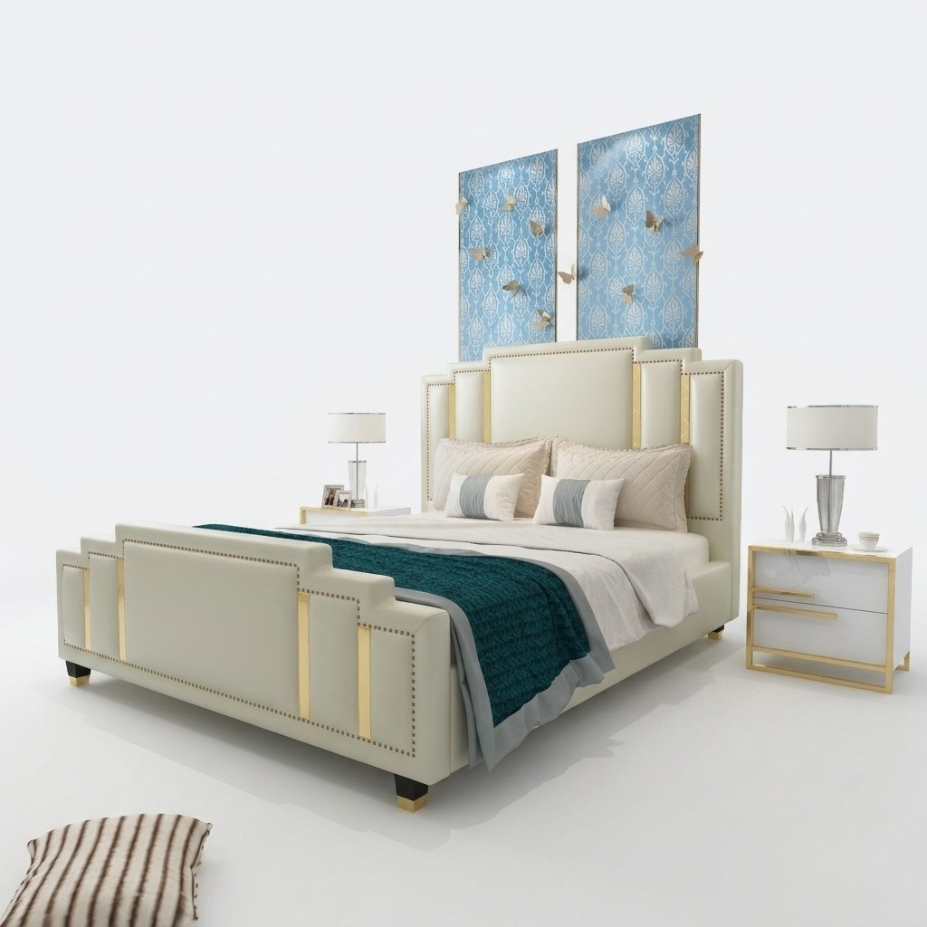 Beds Double Sleeping Room Luxury Marriage Hotel Designer Bed 180x200 Leather Metal
