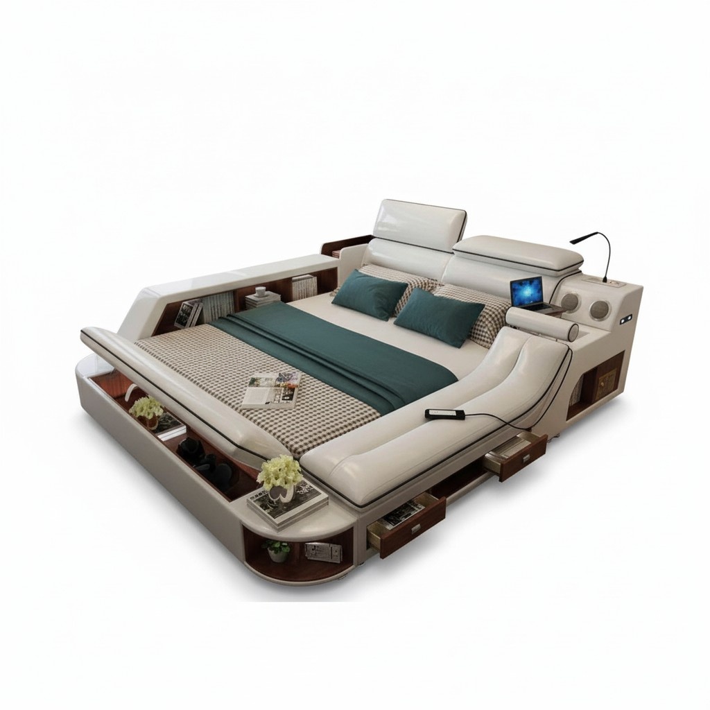 Beds Hotel 180x200cm Multifunctional Shelf USB Design Bed xxl Big Leather Upholstery