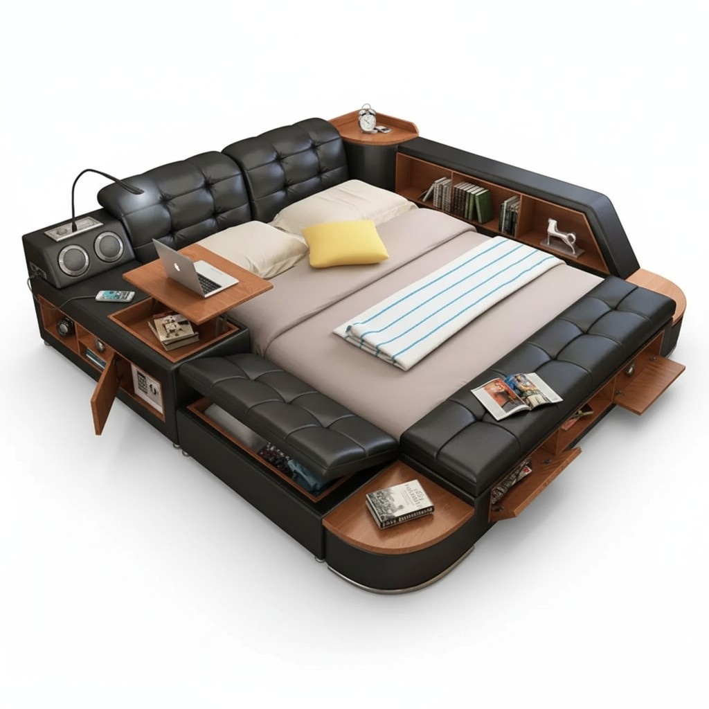 Beds Modern Hotel Multifunction Lounger Double Luxury Design Leather Bed Upholstery