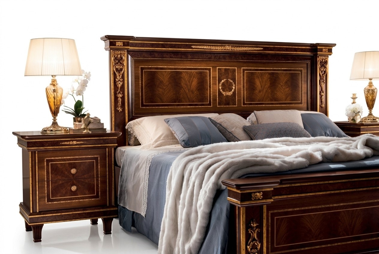 Bedroom wooden bedside console with 2x swing doors in antique style italian furniture arredoclassic™