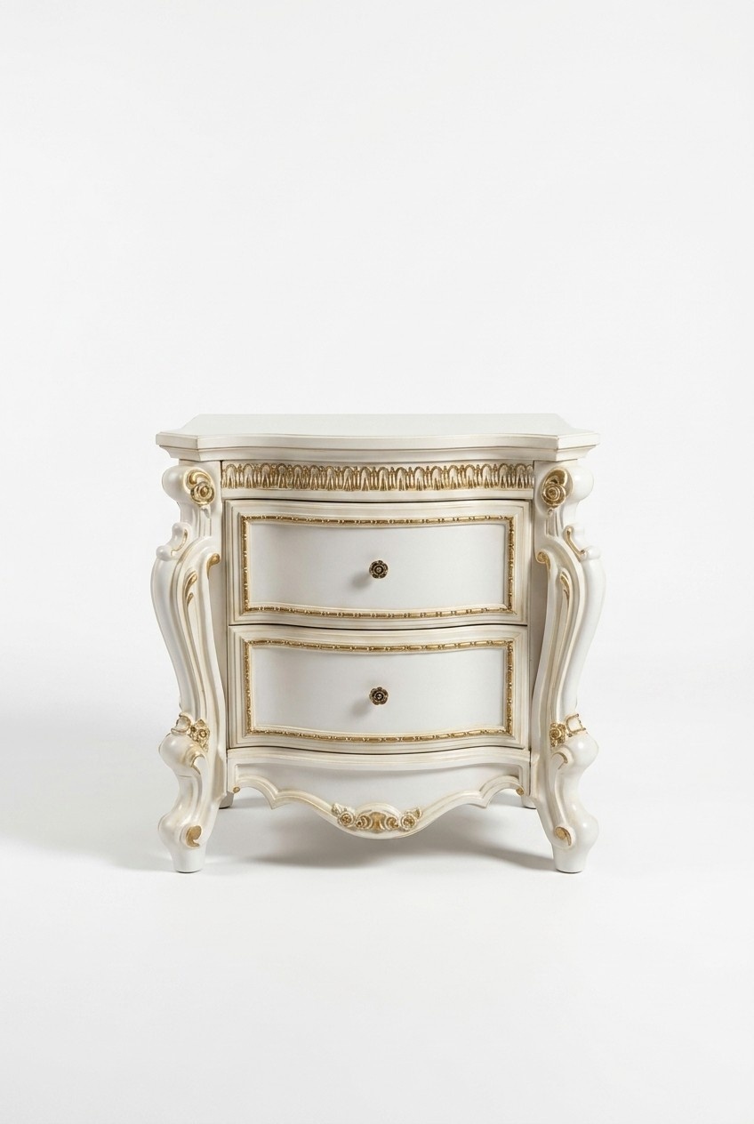 Baroque style made of real wooden bedside table with 2-sliding drawers