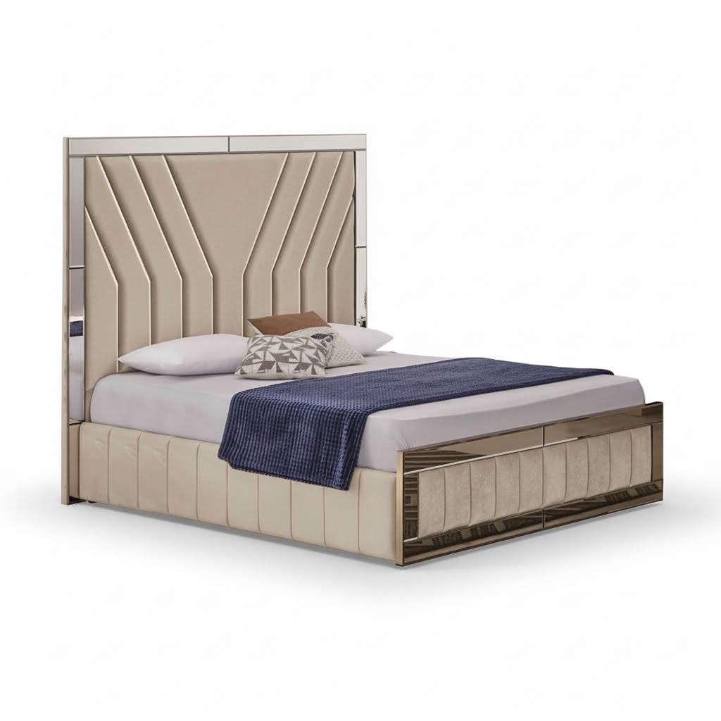 Beige bedroom bed designer double bed luxurious bed frame bed