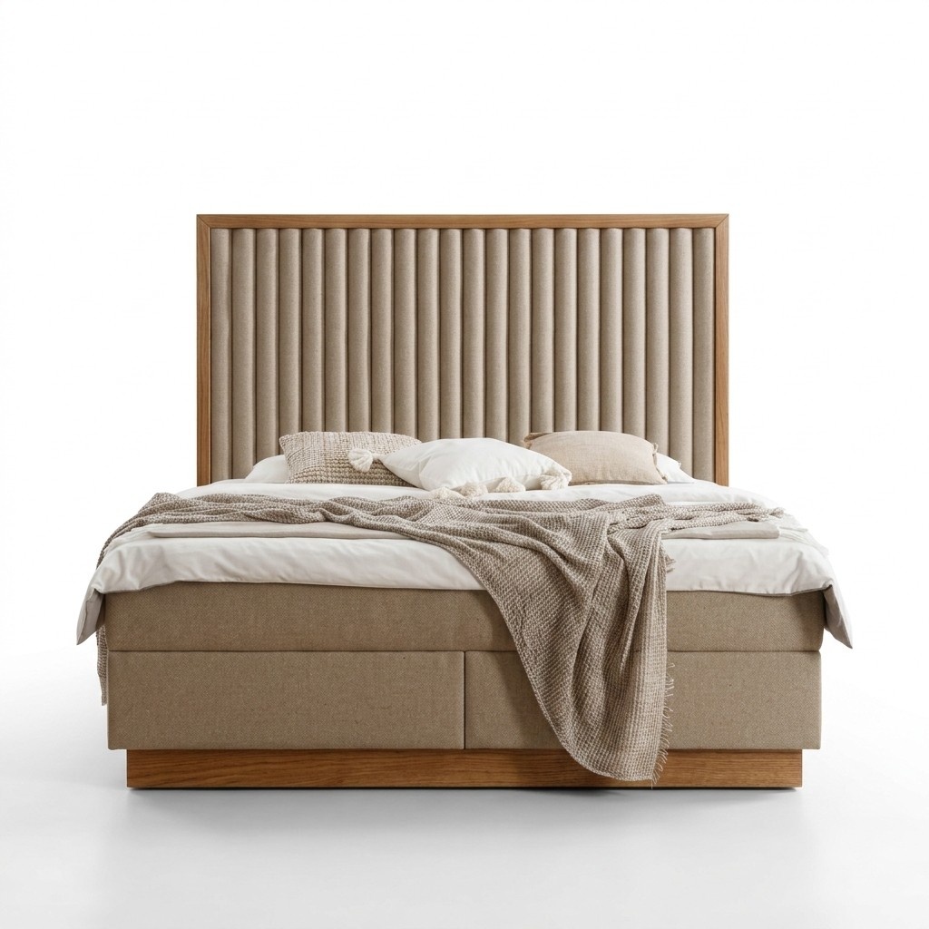 Beige bedroom double bed 2x luxury bedside tables fine furniture 3pcs