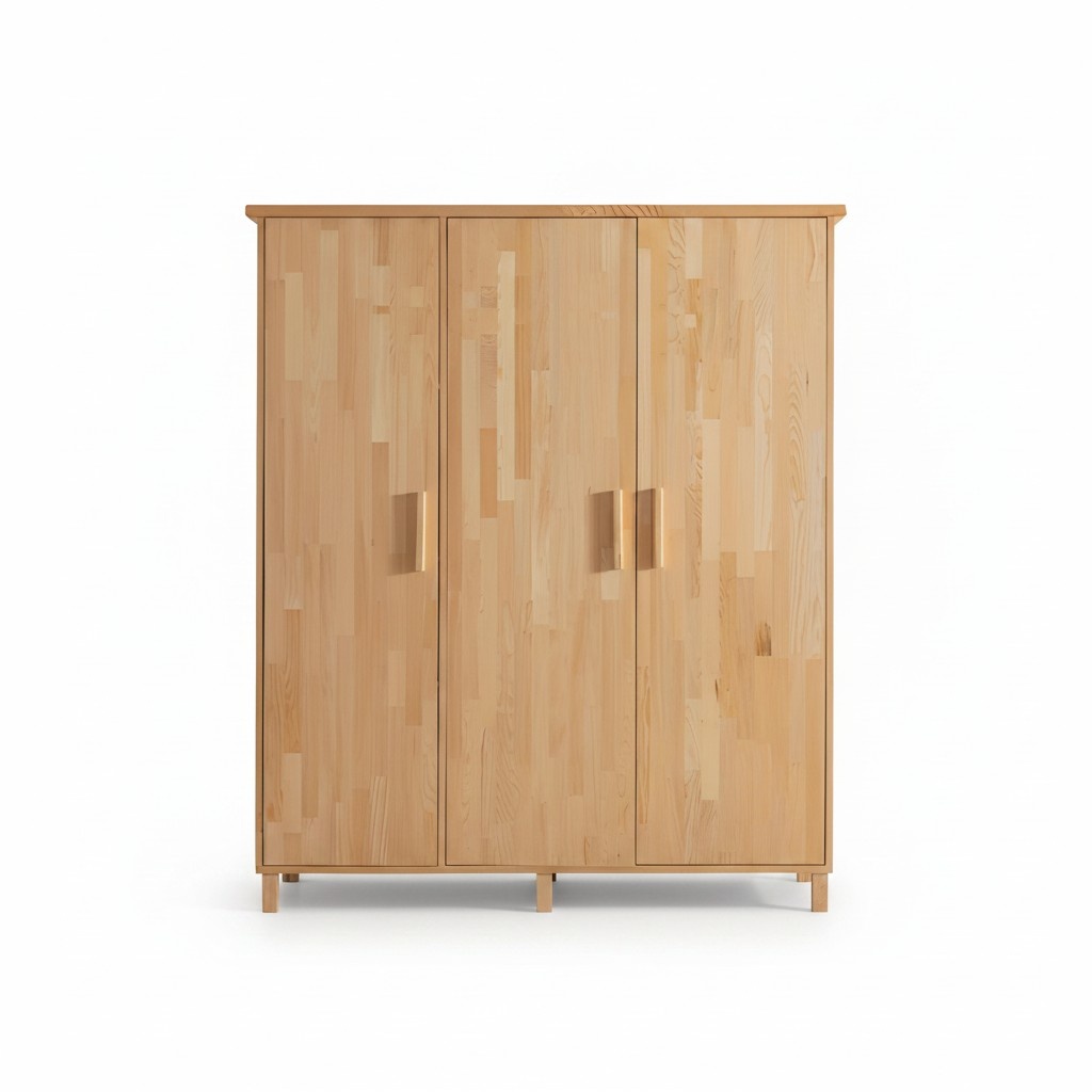 Beige bedroom elegant wardrobe designer 3-door wooden cabinets