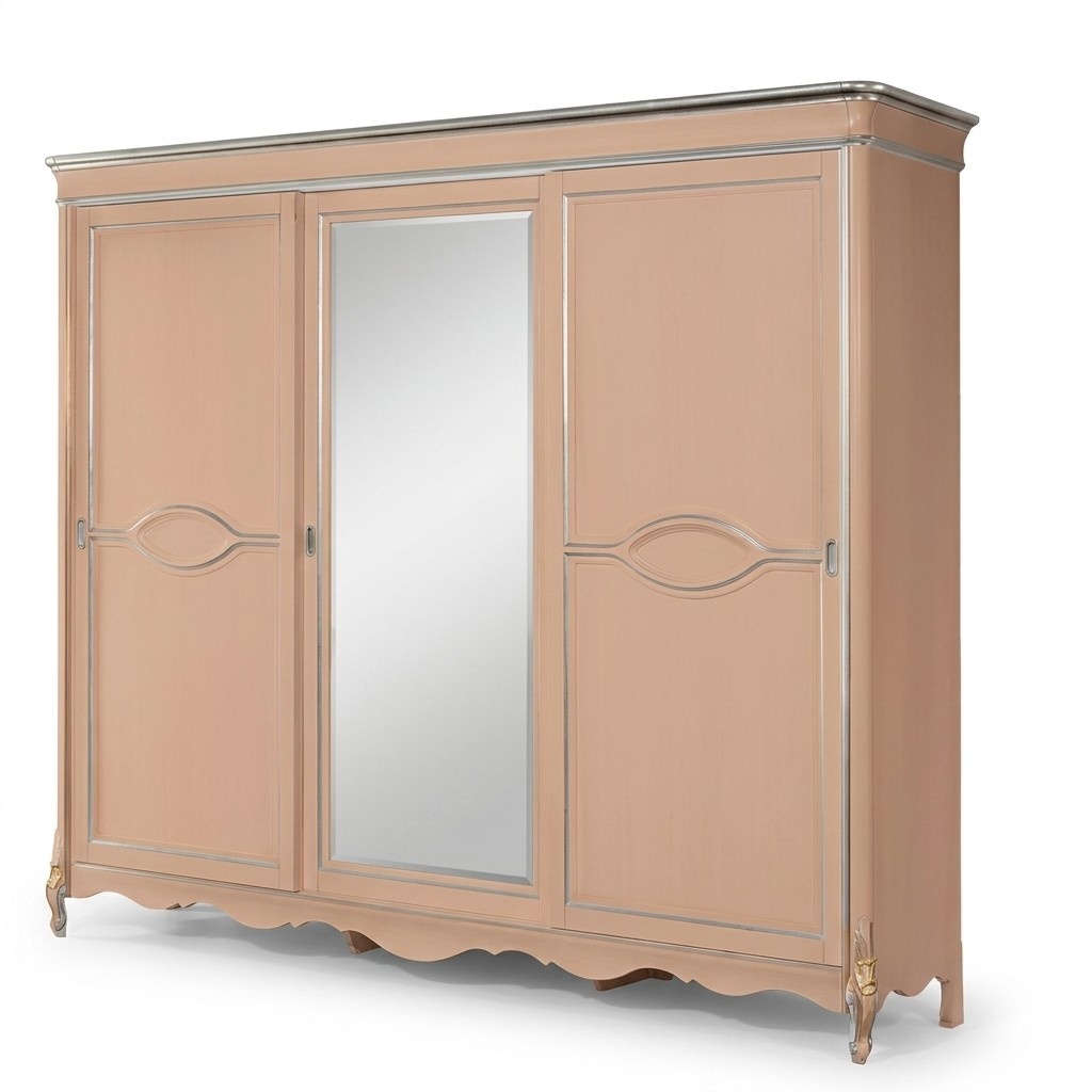 Beige Bedroom Wardrobe 3-door Solid Wood Furniture Classic