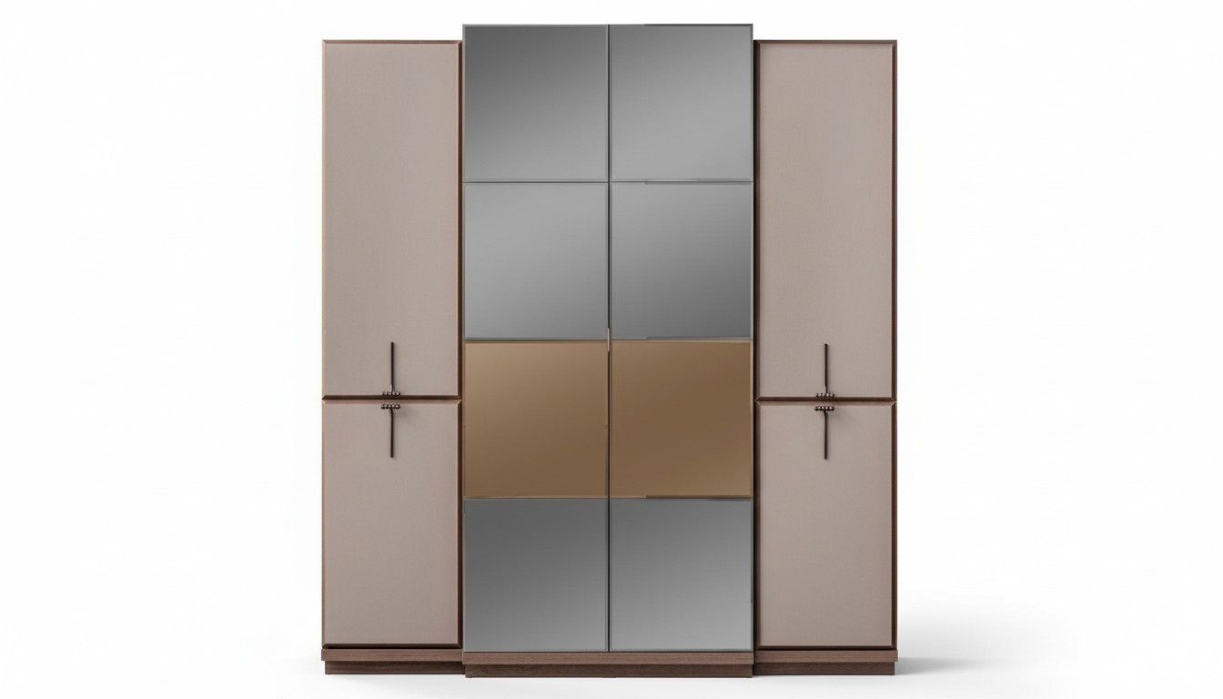 Beige bedroom wardrobe Designer wooden wardrobe Glass wardrobe New