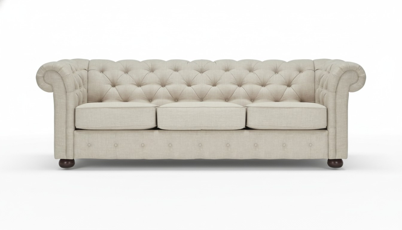 Beige Chesterfield Living Room Modern Design Couches Sofa Velvet Furniture Fabric New