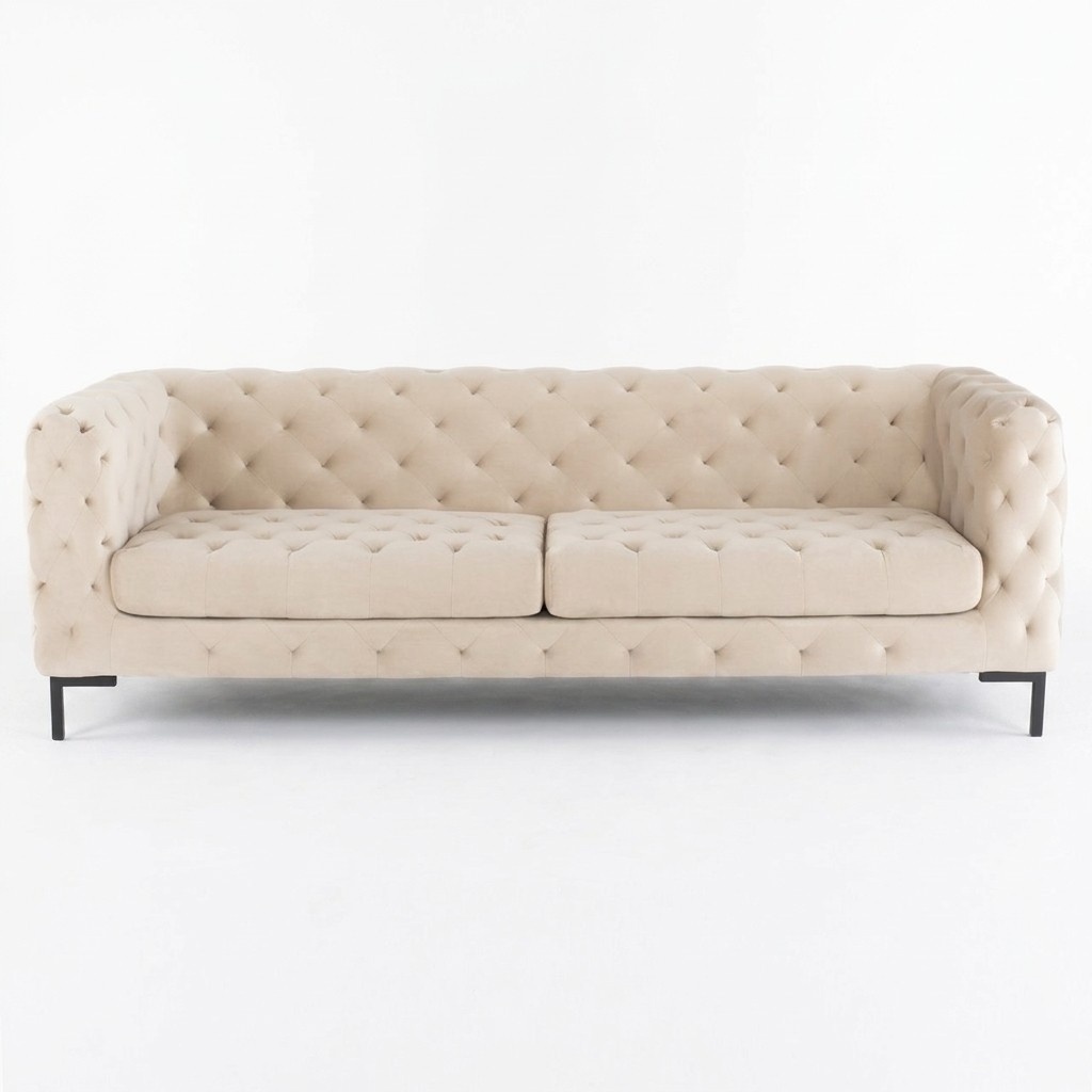 Beige Chesterfield sofa 3-seater couch upholstery fabric premium textile choice velvet new