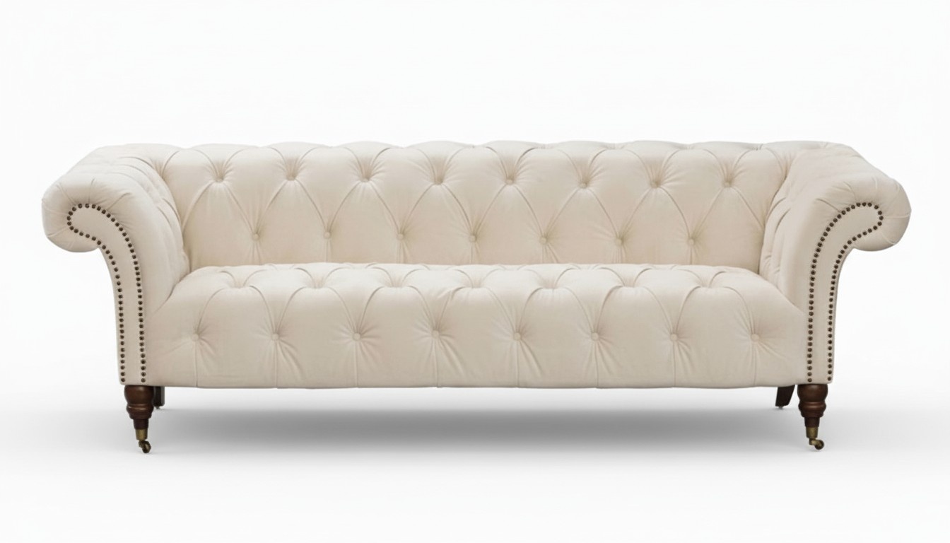 Beige Chesterfield Three Seater Modern Design Couches Fabric Sofa Designer Furniture
