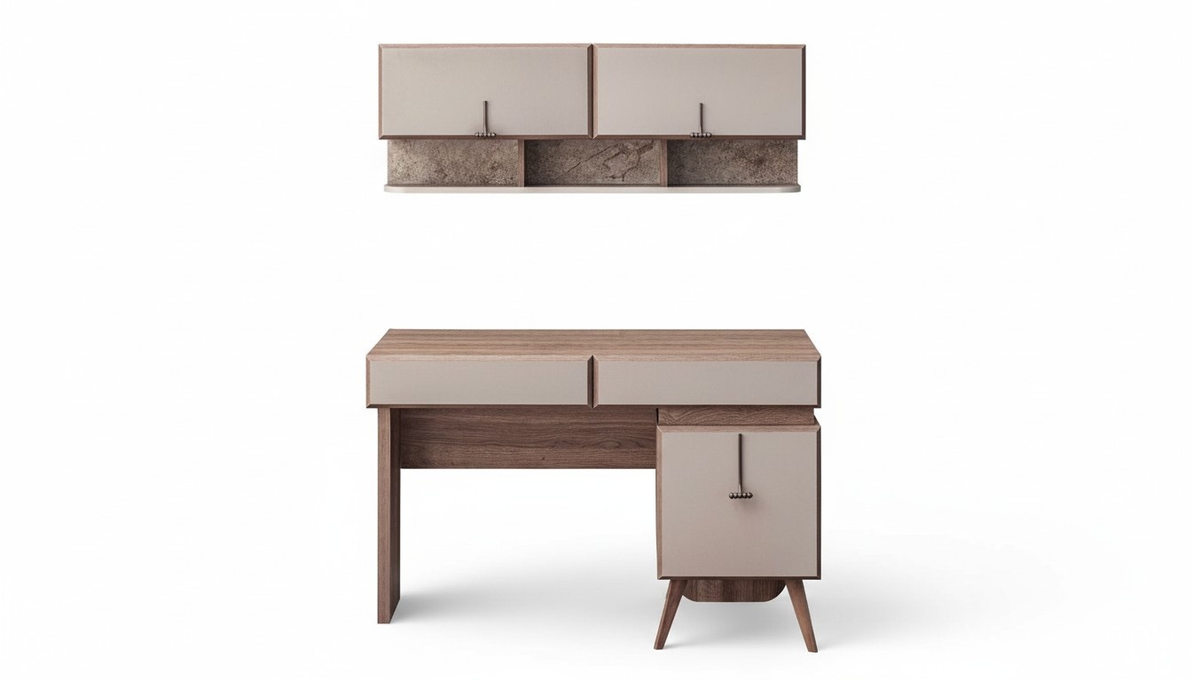 Beige desk Luxurious office desk Wall cabinet Computer desk set