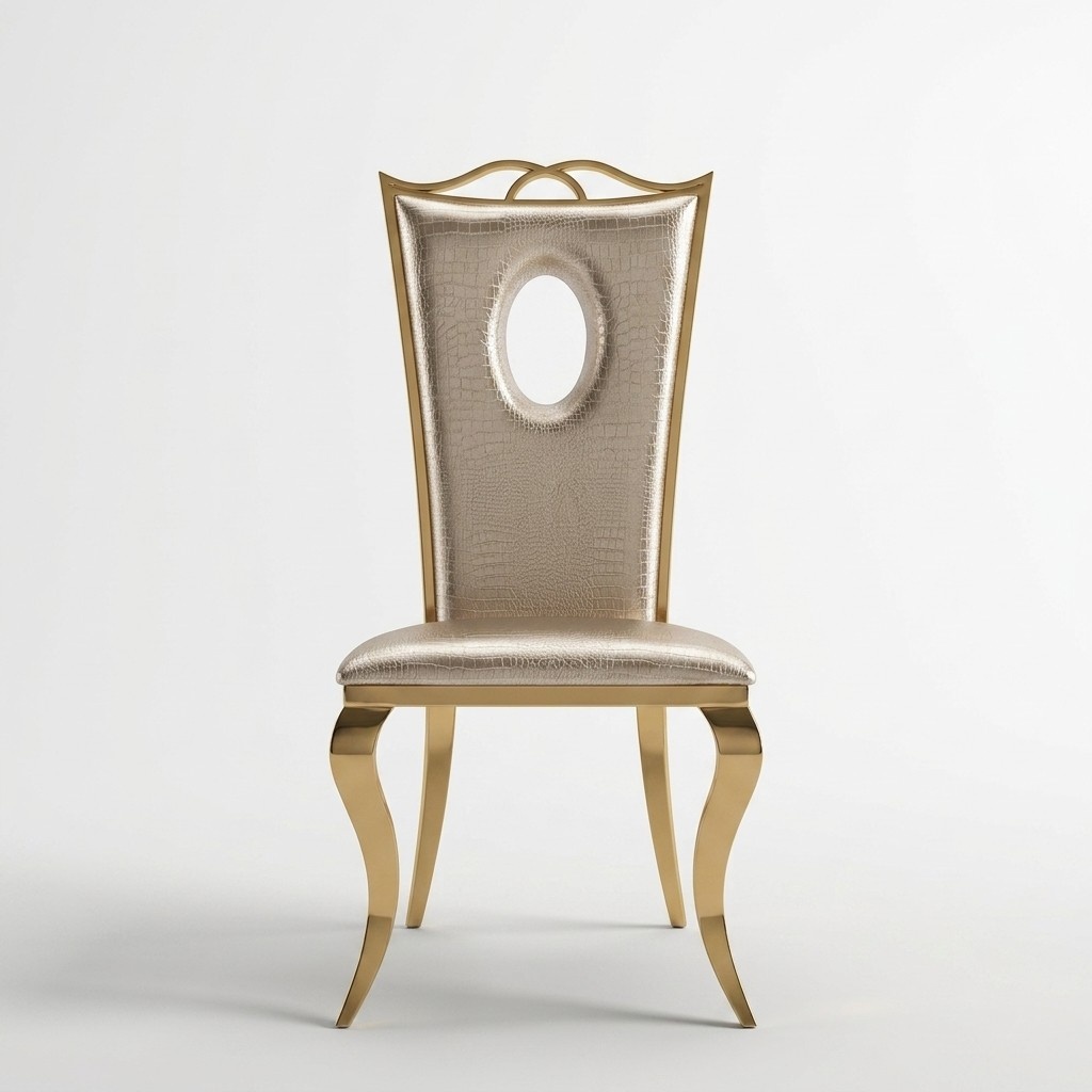 Beige Dining Room Chair Modern Single Seater Faux Leather Chair Stainless Steel Furniture
