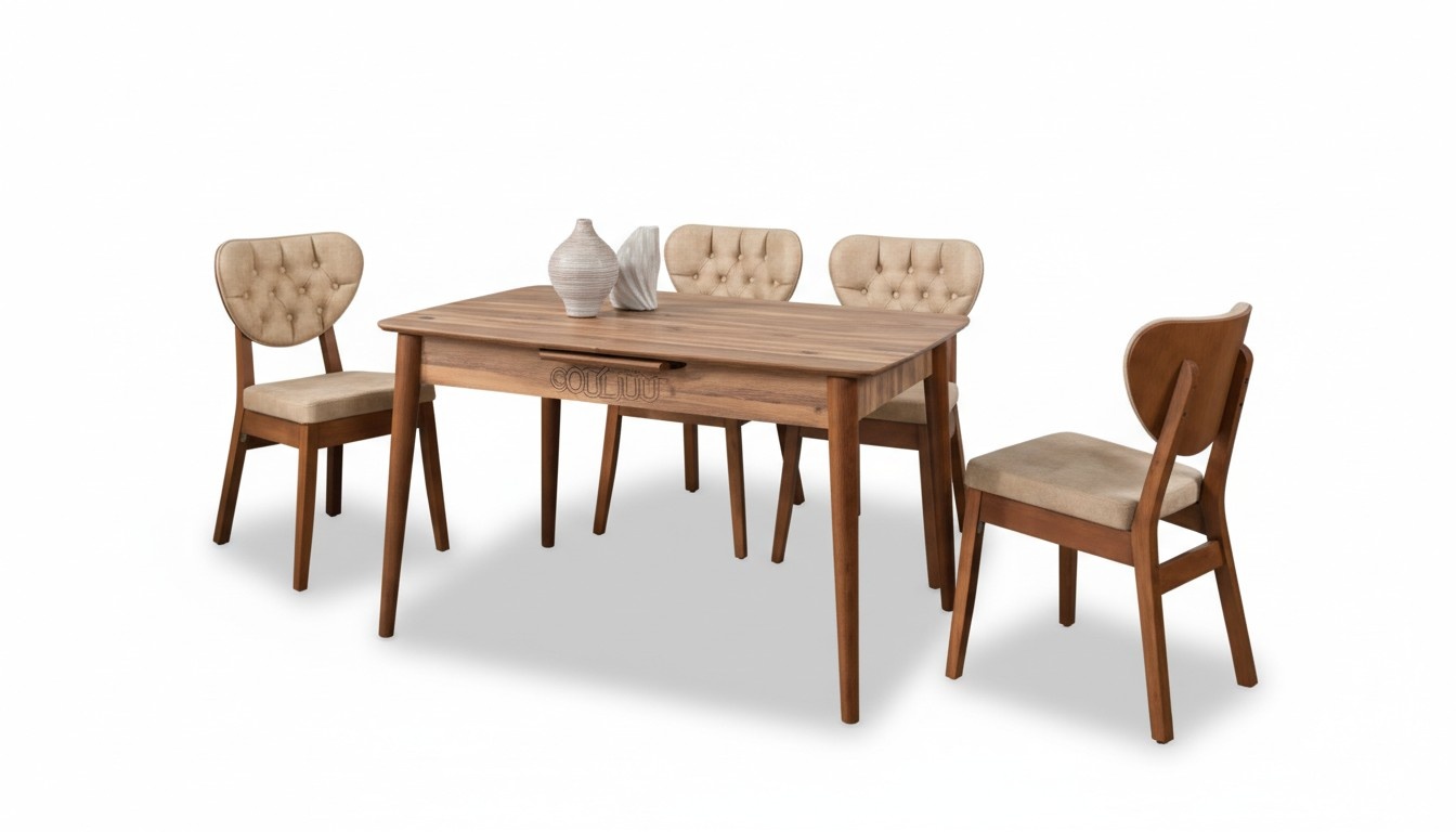 Beige dining room set luxury set 4x chairs Chesterfield