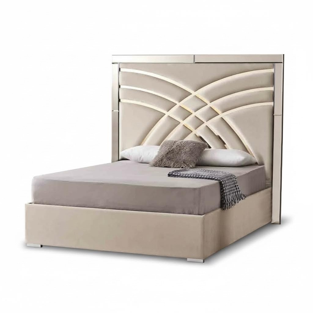 Beige double bed designer bedroom frame luxury furniture