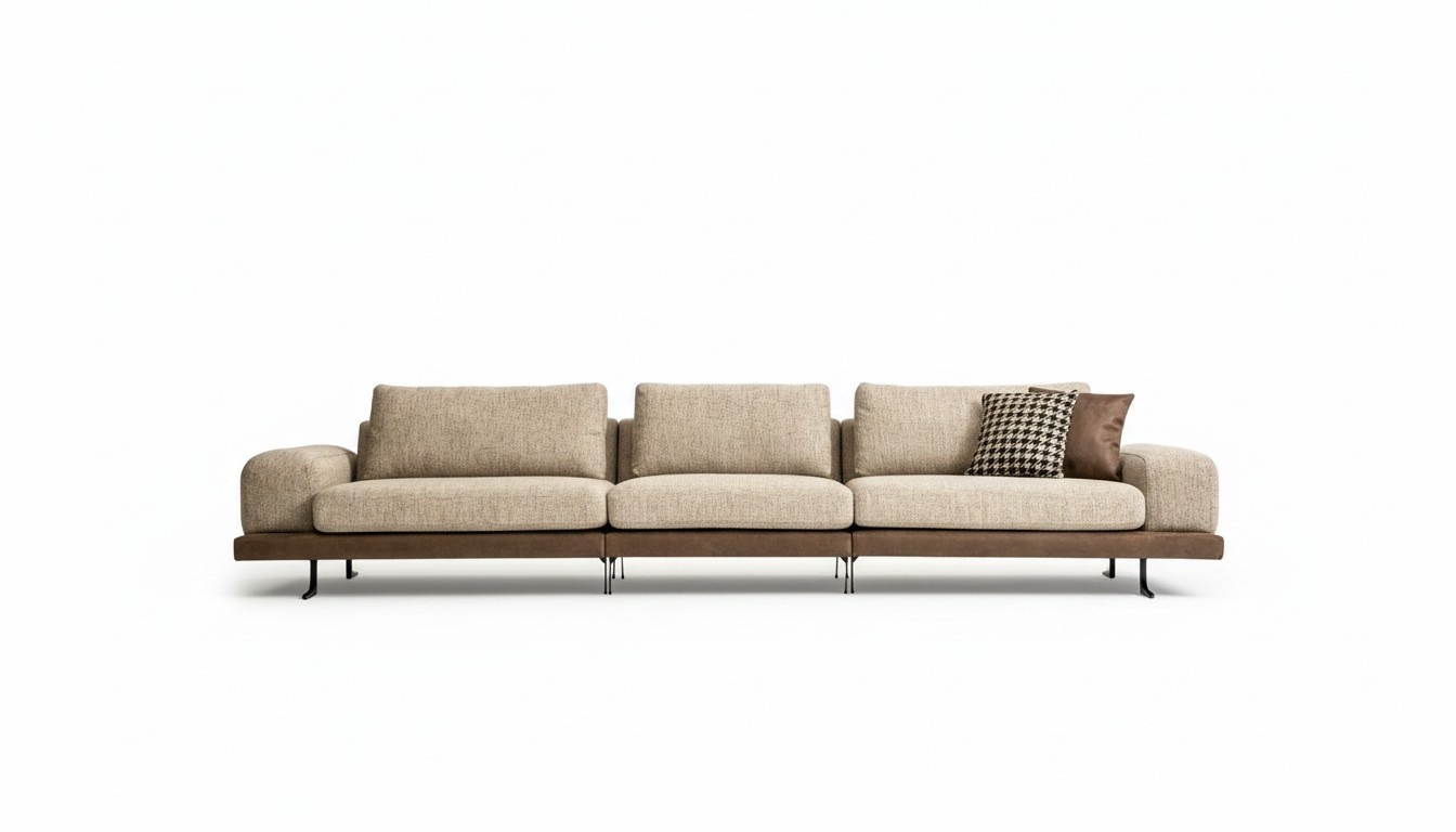 Beige Five Seater Upholstered Sofa Textile Couch Seating Furniture Living Room