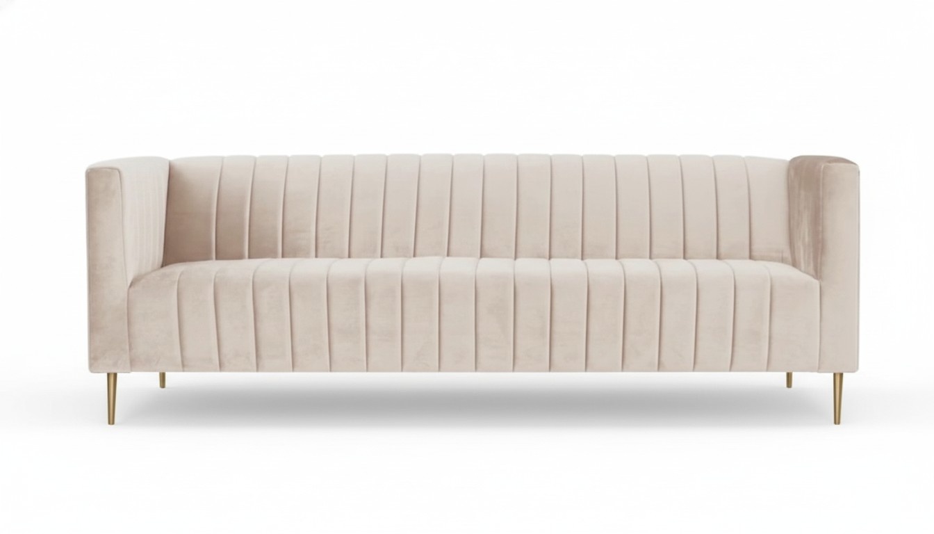 Beige three-seater sofa fabric upholstered living room design couches sofas new modern.