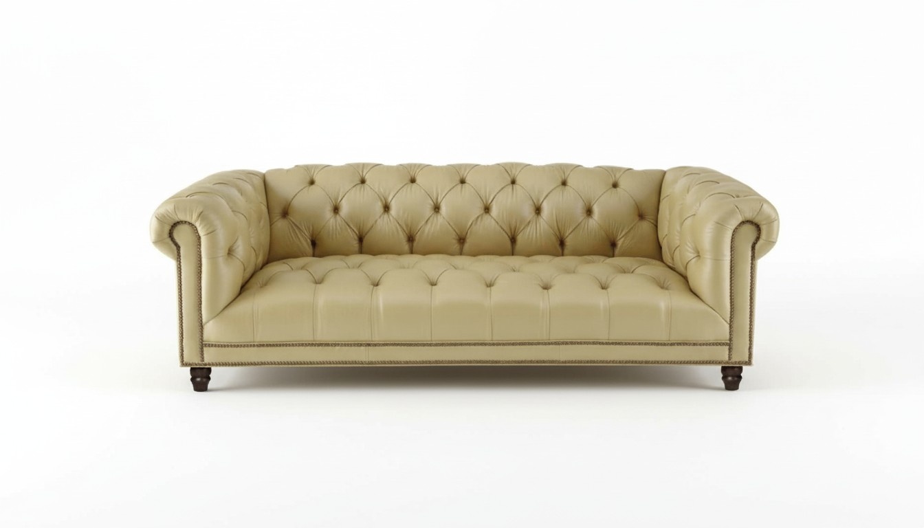 Beige Three Seater Leather Chesterfield Living Room Modern Design Couches Sofa New