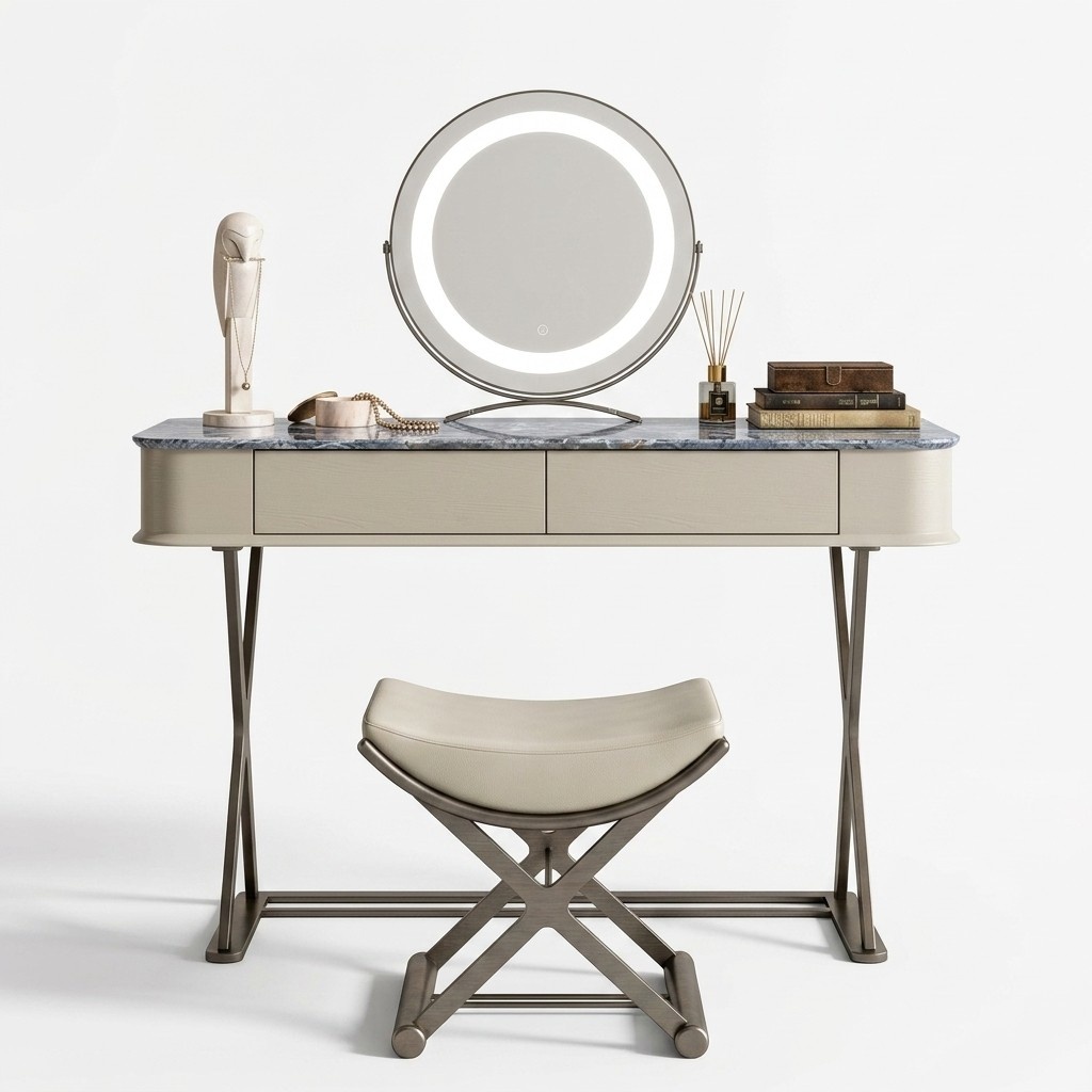 Beige Dressing Table Design Bedroom Furniture Luxury Wooden Dressing Tables