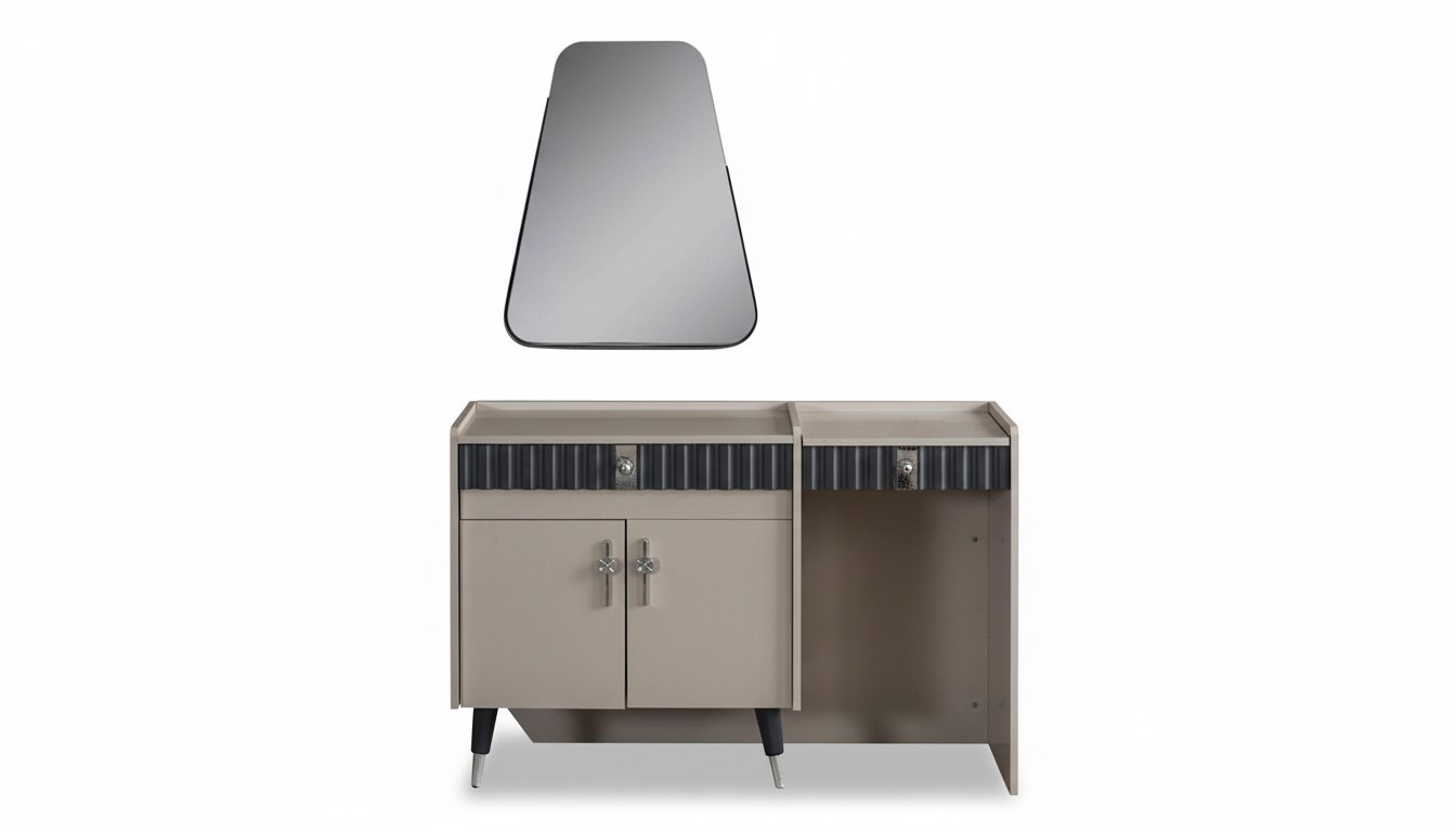 Beige dressing table wood cosmetic table designer console mirror 2pcs