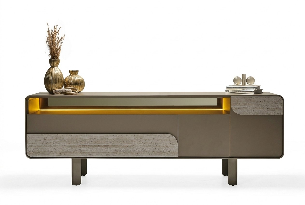 Beige wooden console in an elegant design.