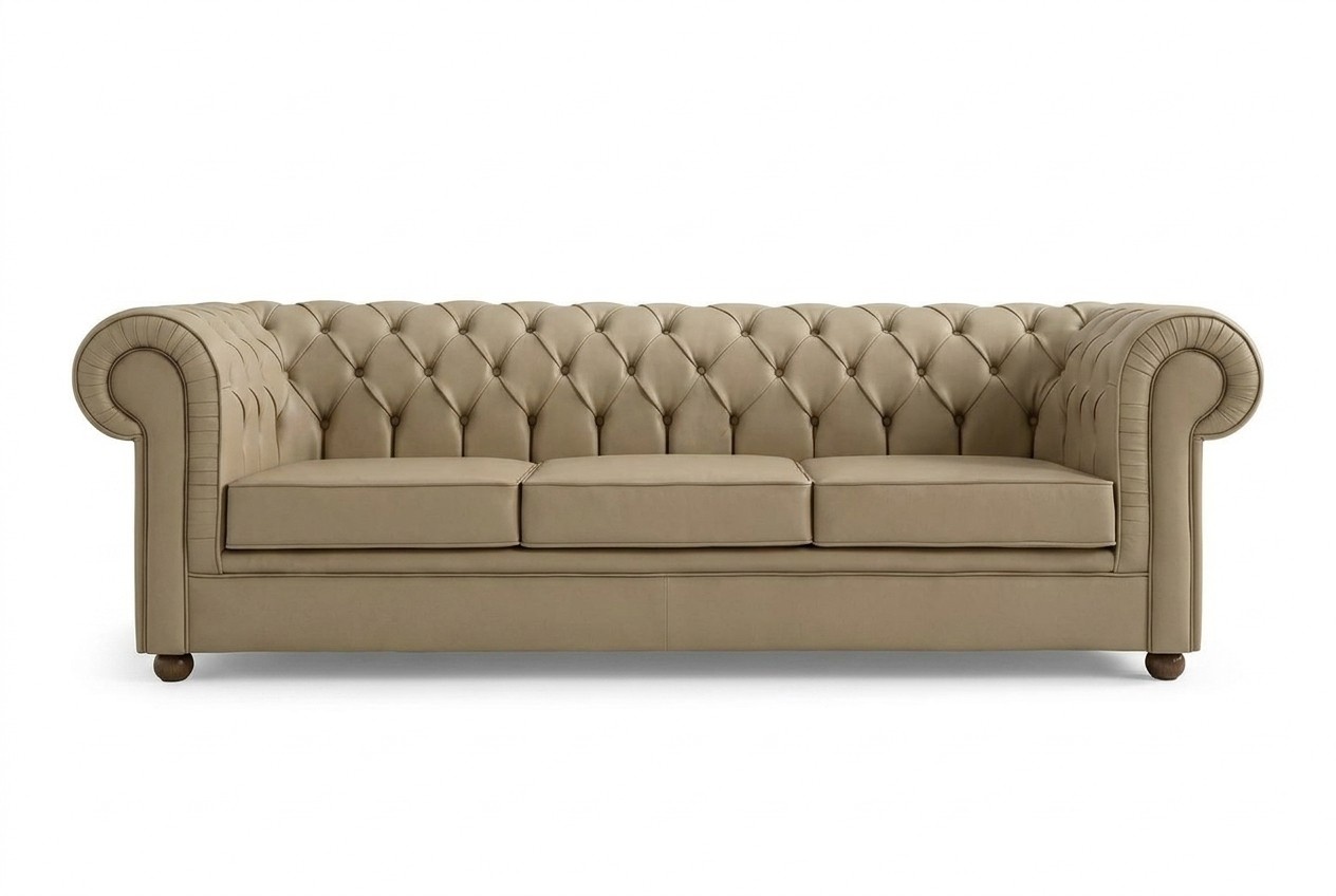 Beige Chesterfield Three Seater Office Furniture Sofa Upholstered