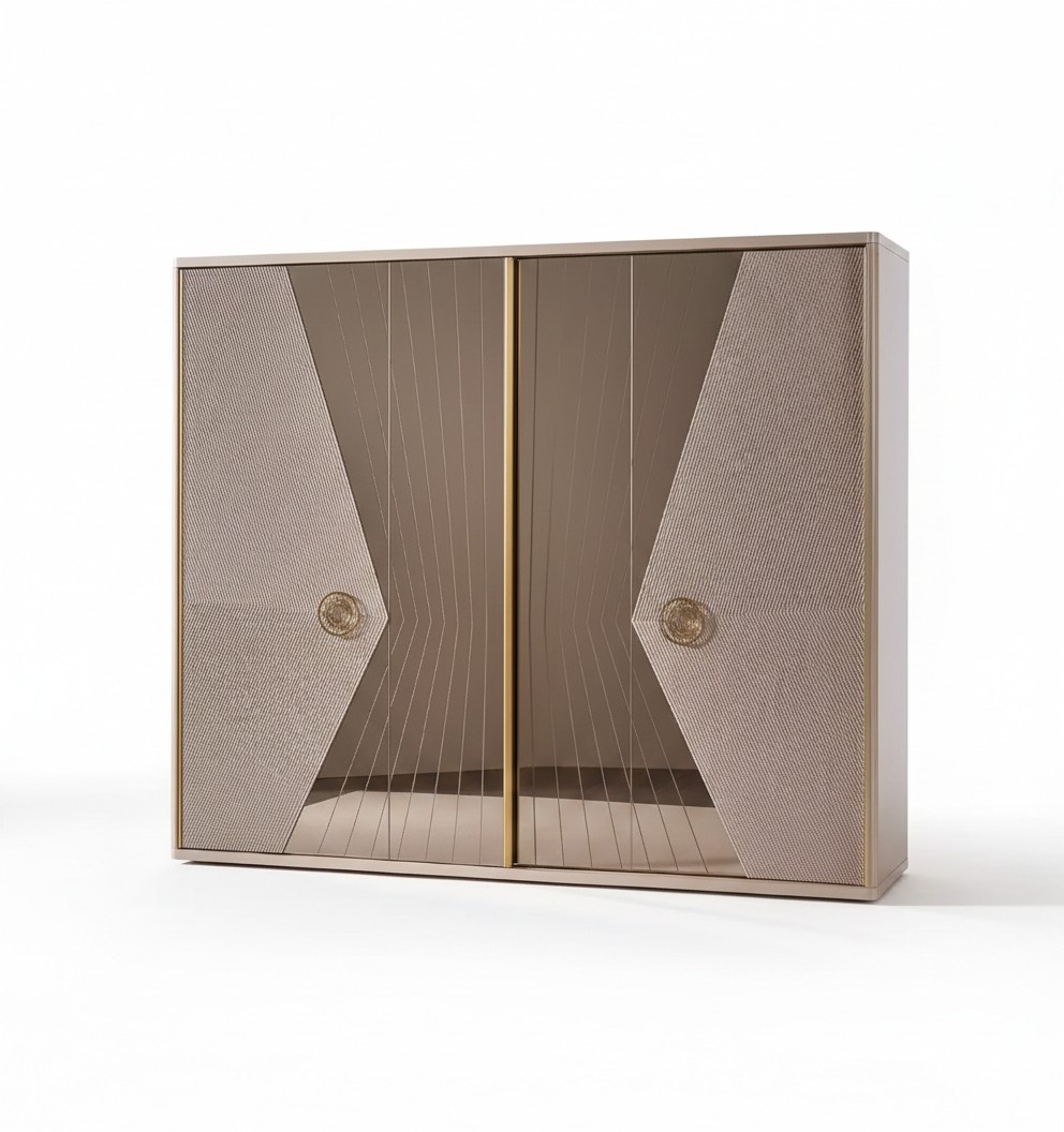 Beige Wardrobe Wooden Cabinets Bedroom Furniture Stainless Steel Cabinet