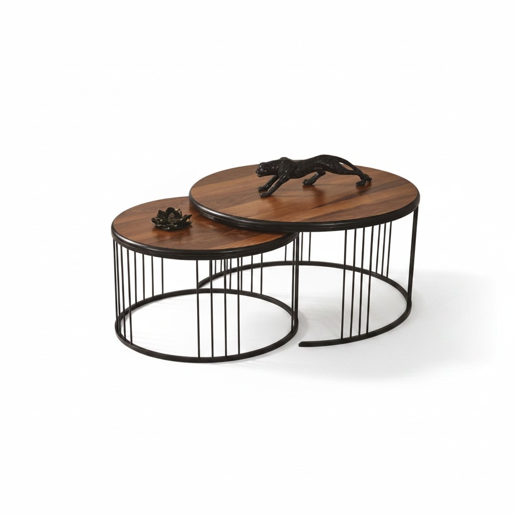 Side table group coffee table coffee table brown 2-piece set table wood