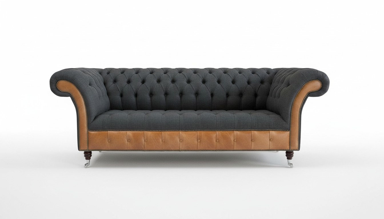 Bi material Chesterfield Couch 3 seater sofa couch mixture with leather and textile